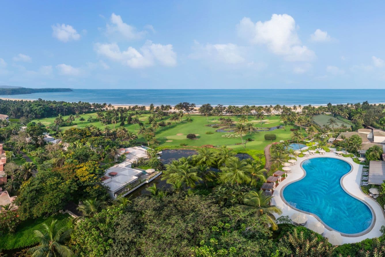 A completed pool at the St. Regis Goa, showing the finished edge and water surface